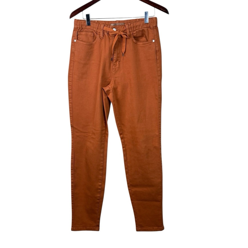 Judy Blue Garment Dyed Auburn Orange Cuffed Jogger Jeans Drawstring Pocket 7/28‎